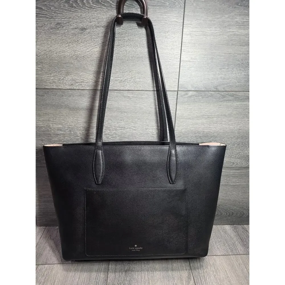 Kate Spade Adel Large Black Leather Top Zip shoulder Handbag bag B000794